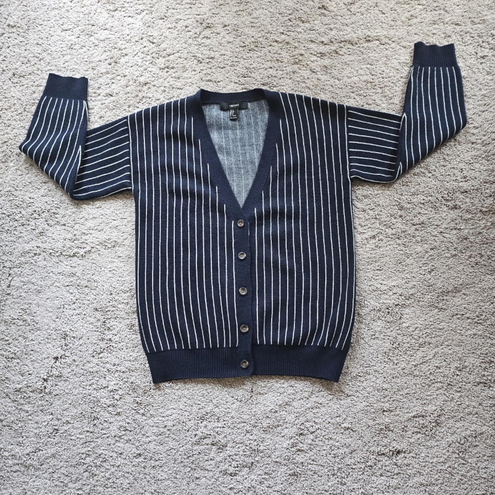 Navy Striped Cardigan Sweater